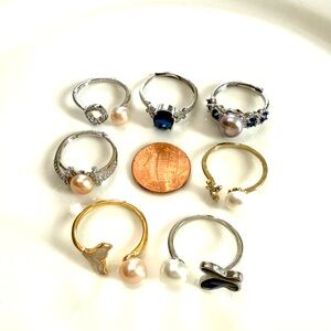 #6 Pearl and Gemstone Ring Set of 7